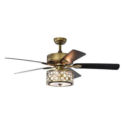 Sunpez 52 in. Indoor Antique Brass Modern Ceiling Fan with Remote Control, 5 Reversible Blades ...