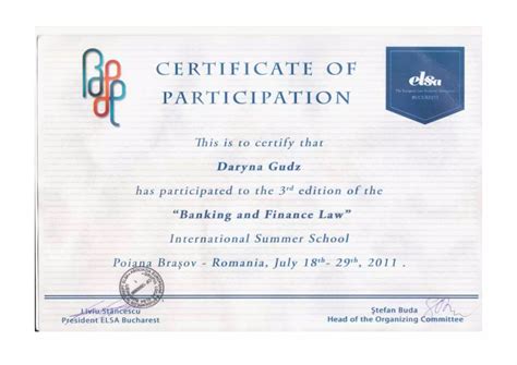 Certificate Of Participation Banking And Finance Law International