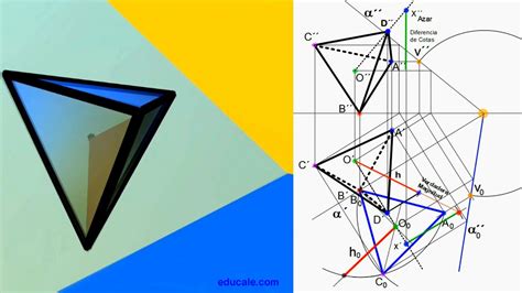 Trazar las proyecciones diédricas de un tetraedro regular apoyada su