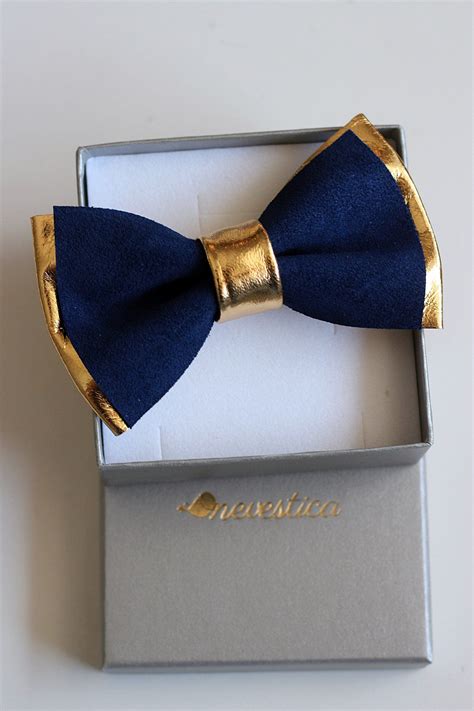 Rose Gold Leather Bow Tie For Menboysnavyroyal Bluelight Gold