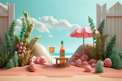 Premium AI Image Summer Vibes 3d Render