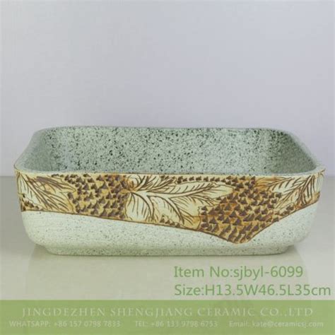 Waterlily Design White Yellow Ceramic Bathroom Sink China Jingdezhen