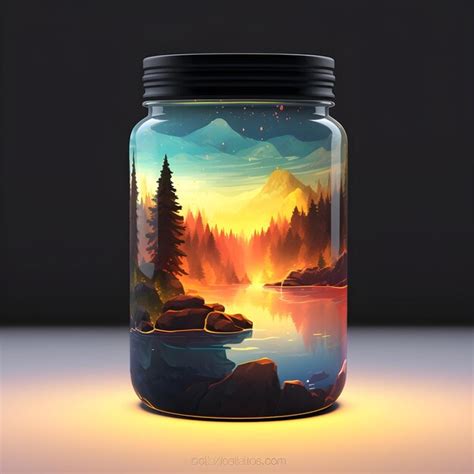 Premium AI Image | A glass jar with a landscape painting on it