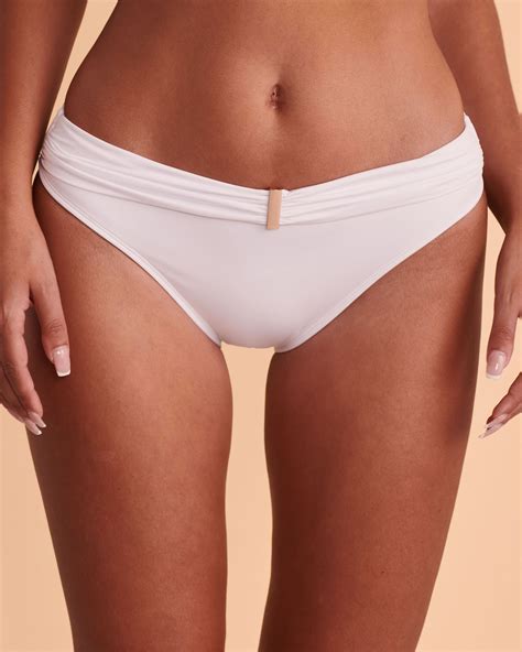 SANTEMARE RUFFLE Shirred Waistband Bikini Bottom White Bikini Village