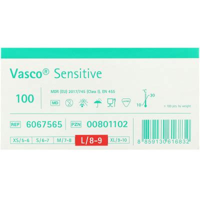 VASCO sensitive Untersuchungshandschuhe Gr L 100 Stück PZN 00801102