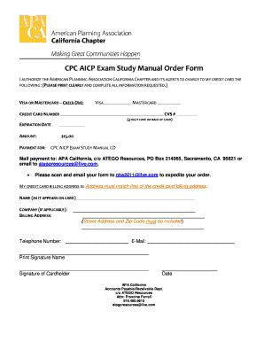 Fillable Online Apacalifornia CPC AICP Exam Study Manual Order Form