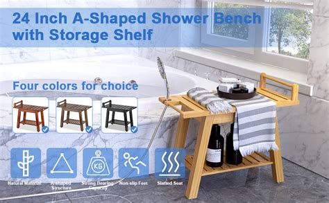 Amazon Etechmart Tier Bamboo Shower Bench Inch Spa Stool