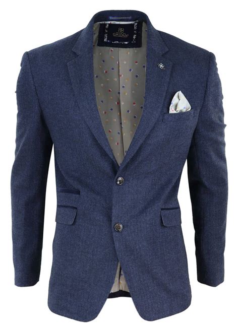 Mens Herringbone Tweed Blazer Cavani Martez Navy Happy Gentleman