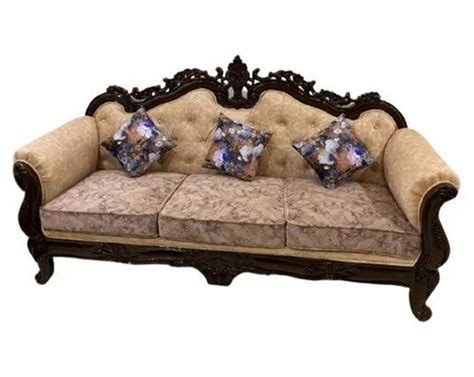 Brown Velvet Seater Oak Wooden Sofa Living Room Inch At Rs