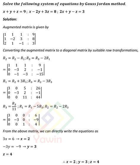 Solve The Following System Of Equations By Gauss Jordan Method X Y Z 9 X 2y 3z 8 2x Y Z 3