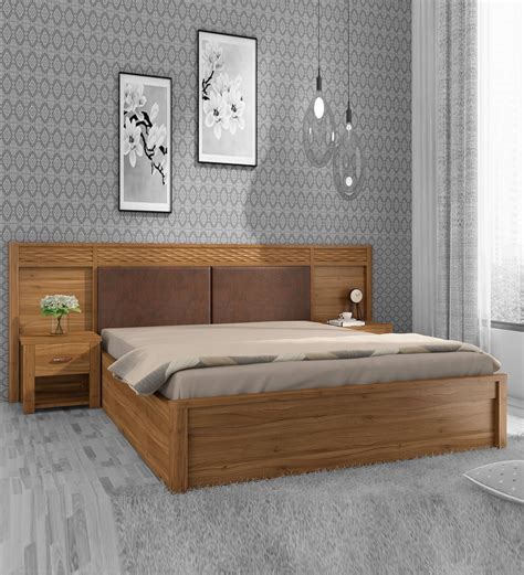 Buy Kosmo King Size Bed In Natural Finish With Hydraulic Storage At