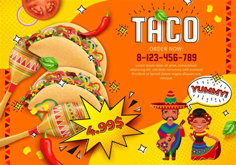 Realistic Detailed 3d Taco Mexican Food Ads Banner Concept Poster Card