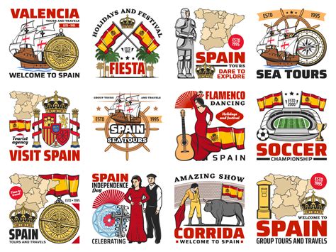 Spain travel, spanish culture and history icons 23591385 Vector Art at ...