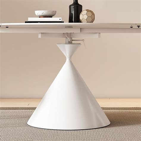 Sintered Stone Pedestal Dining Table Extendable Dining Table in White