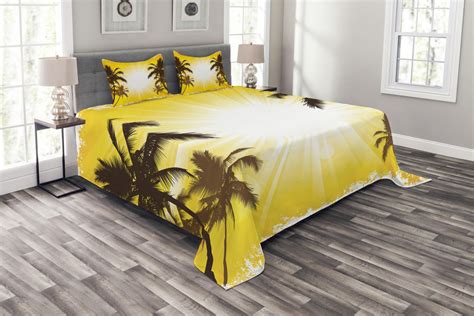 Palm Tree Bedspread Set King Size Holiday Theme A Sunny Tropical Place