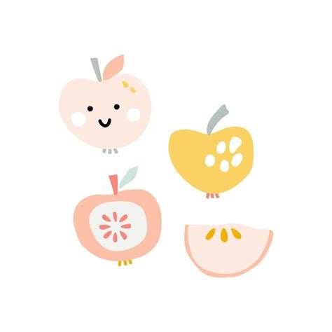 Premium Vector Cute Hand Drawn Vector Set Of Pastel Color Half And Whole Of Juicy Apple Fresh