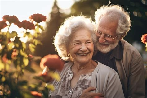 Una Pareja De Ancianos Abraz Ndose En El Parque Divirti Ndose Riendo