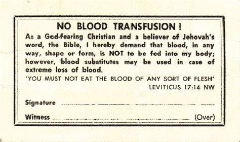 Jehovah Witness Blood Transfusion Chart