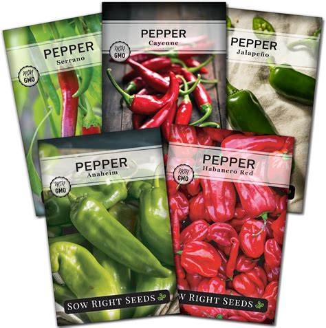 Sow Right Seeds Hot Pepper Seed Collection Red Habanero Jalapeno Anaheim Cayenne Serrano