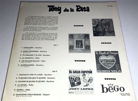 Tony De La Rosa Lp Companera Tex Mex Bego Bg 1003 E Fantastic Lp Record 3893510916