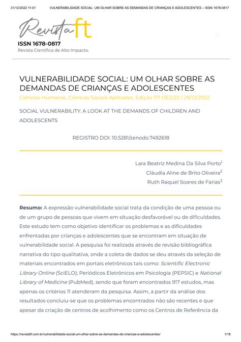 Pdf Vulnerabilidade Social Um Olhar Sobre As Demandas De Crian As E