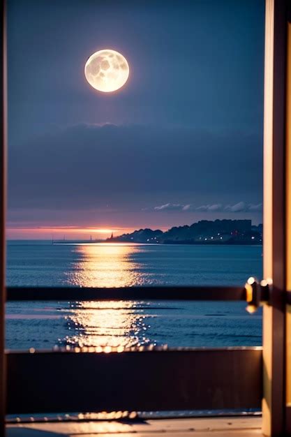 Premium Ai Image A Full Moon Is Seen Through A Window Of A Ship