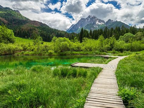 HD Wallpaper Brown Wooden Dock Near Body Of Water And Mountain Under