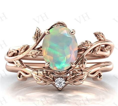 Art Deco Opal Engagement Ring Set Vine Leaf Style Antique Etsy