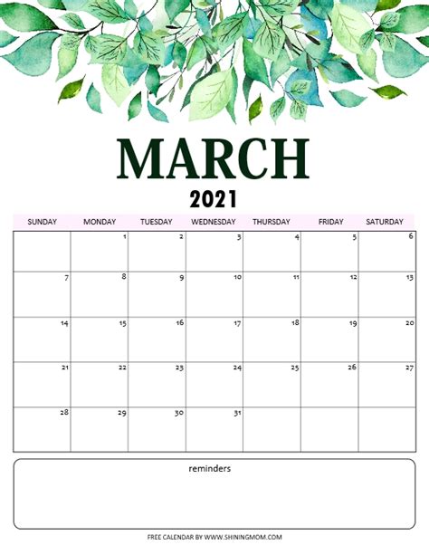 Printable Calendar Cute March 2021 Calendar Free Printable March 2021