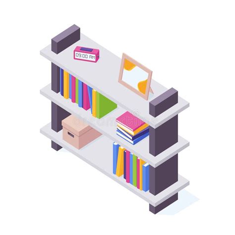 Books On Shelf In Isometric Vector Illustration Stock Vector