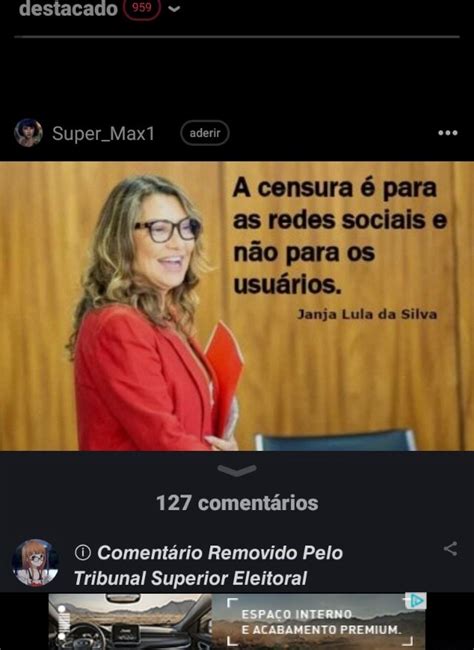 Destacado Super Max1 aderir A censura é para as redes sociais e não