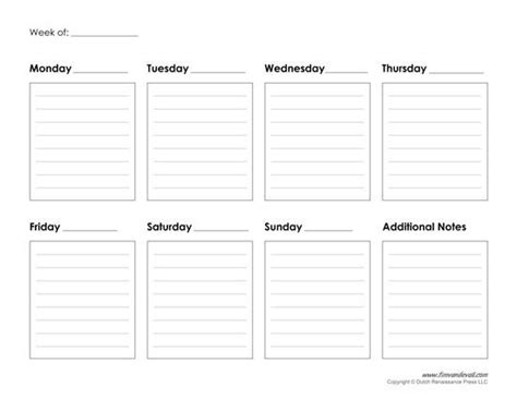 Printable Weekly Calendar Template