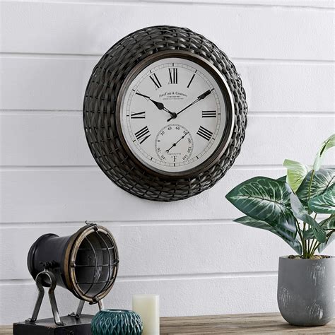 Firstime And Co® Everly Rattan Outdoor Clock American Crafted Dark