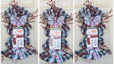 Easy Inexpensive Christmas Snowman Door Swag Wreath Door Hanger Diy