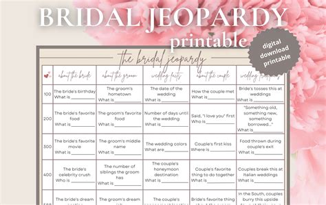 Bridal Jeopardy Printable Bridal Jeopardy Game Bridal Etsy