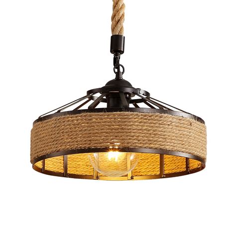 Lustre En Corde De Chanvre Lampe Suspension R Tro En M Tal Noir