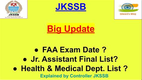 Jkssb Big Updates Faa Exam Date Health List Jr Assistant Final