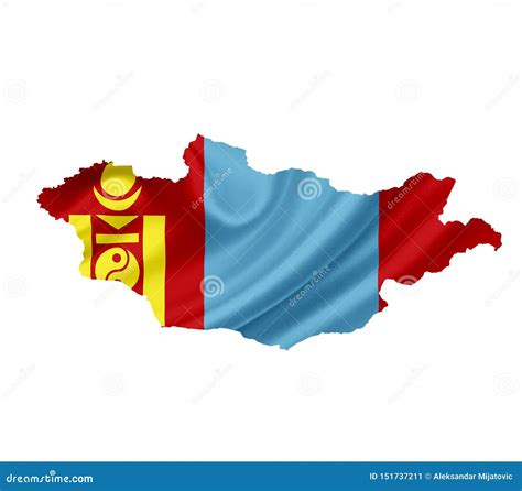 Mapa De Mongolia Con La Bandera Que Agita Aislada En Blanco Imagen De