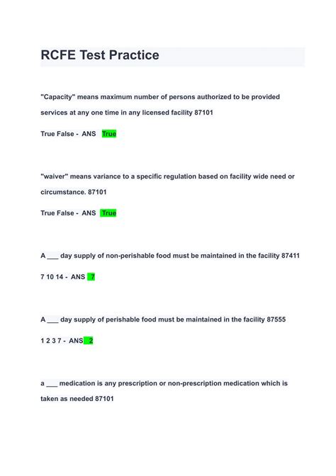 RCFE Test Practice Questions Answers 2023 A GRADED 100 VERIFIED