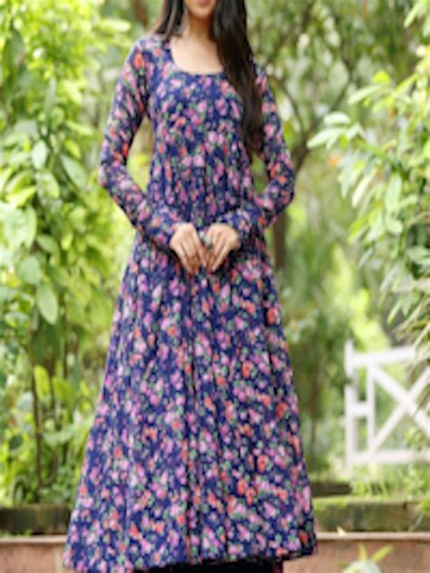 Buy KALINI Floral Printed Round Neck Long Sleeve Georgette Anarkali