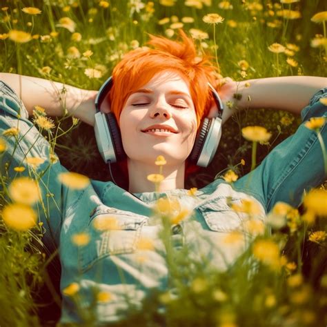 Premium AI Image A Woman Is Laying In A Field Of Flowers With Her