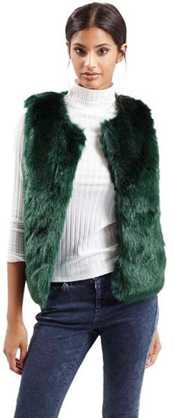 Topshop Faux Fur Gilet Vest In Green Dark Green Lyst