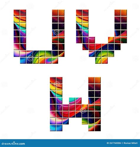 Colorful Mosaic Font Alphabet Letters U W Stock Illustration