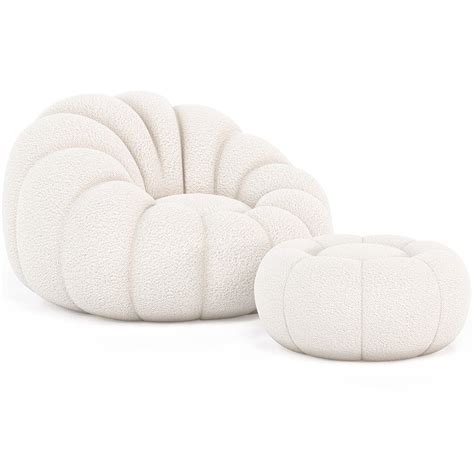 Compre Sillón con Otomán Tapizado Bouclé Blanco Calera en España