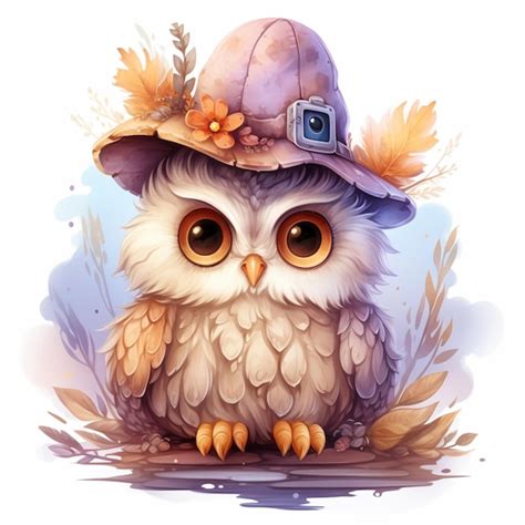 Premium Photo There Is A Cartoon Owl Wearing A Hat And Holding A