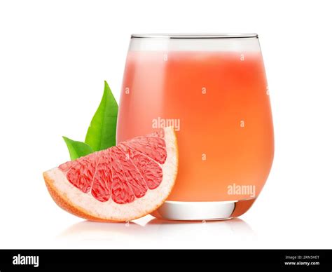 Glass Of Grapefruit Juice And Piece Of Pink Grapefruit Isolated On