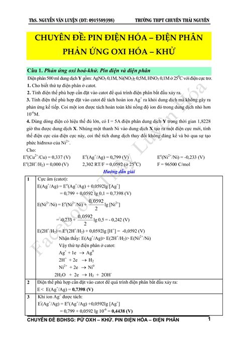 8 CĐ PIN ĐIỆN HÓA ĐIỆN PHÂN PƯ OXI HÓA KHỬ LUYỆN NGUYỄN Page 1