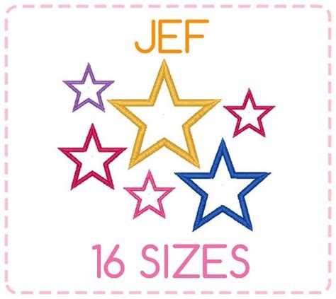 16 Sizes Star Shape Applique Embroidery Designs Jef Format