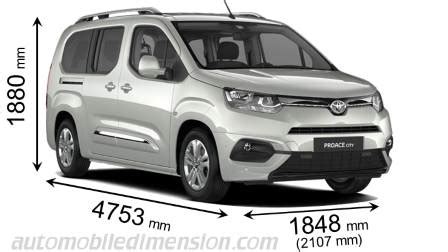 Toyota Proace City Verso Long dimensions, boot space and similars