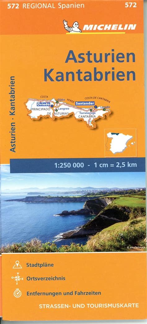 Michelin Asturien Kantabrien Straßen und Tourismuskarte 1 250 000